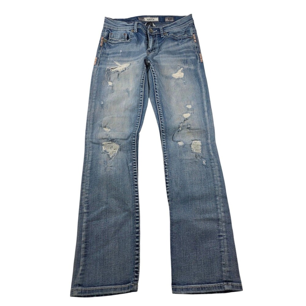 BKE Asher Men's 30R Straight Distressed‎ Denim Blue Jeans
